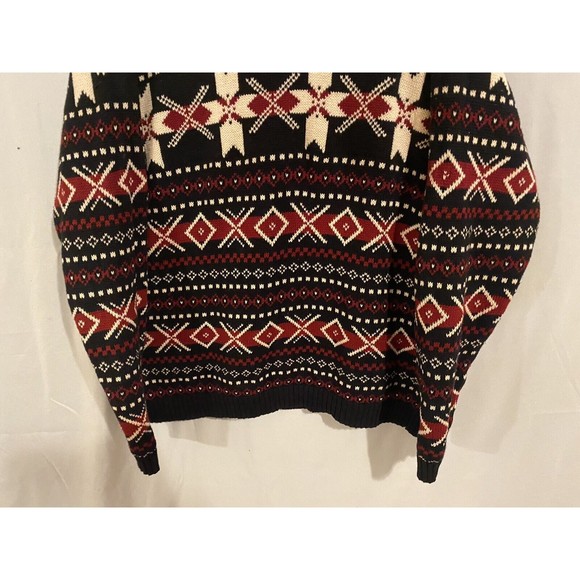 Mens Van Heusen Fair Isle Winter Christmas Sweater XL Black Red/White Crew Neck - Picture 3 of 11